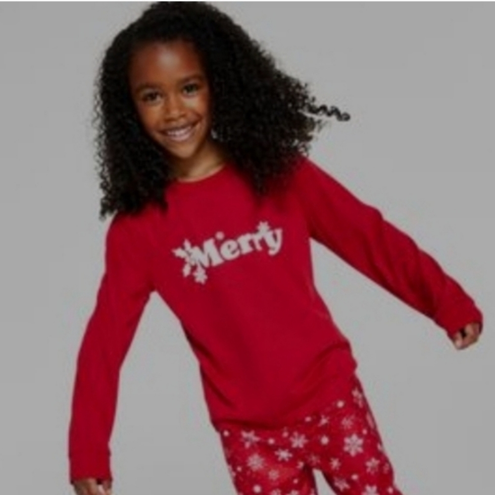 Family Pajamas Knit Pajama Top Red 4-5 Kids Unisex Merry Snowflake